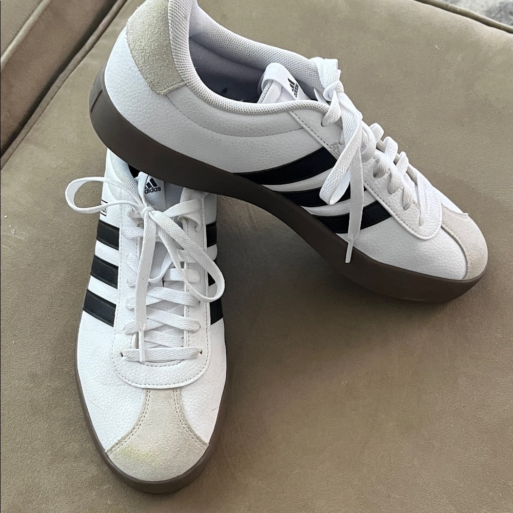 adidas Men's White Sneakers with Black Stripes